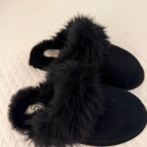 UGG Black Faux-Fur Slide Slippers